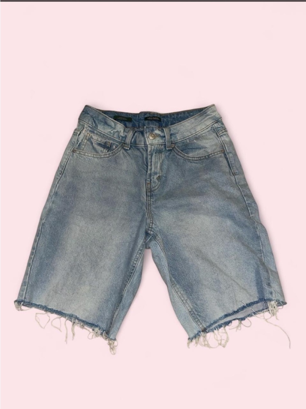 wild fable Light Blue Frayed Hem Denim Bermuda Shorts